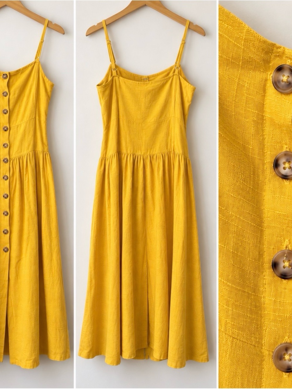 Urban Outfitters Mustard Yellow Linen Blend Drop Waist Midi Dress S Petite NWT